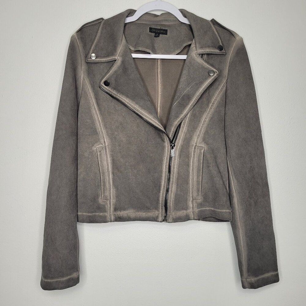 Shinestar gray brown moto side zip grunge going out drop jacket size medium